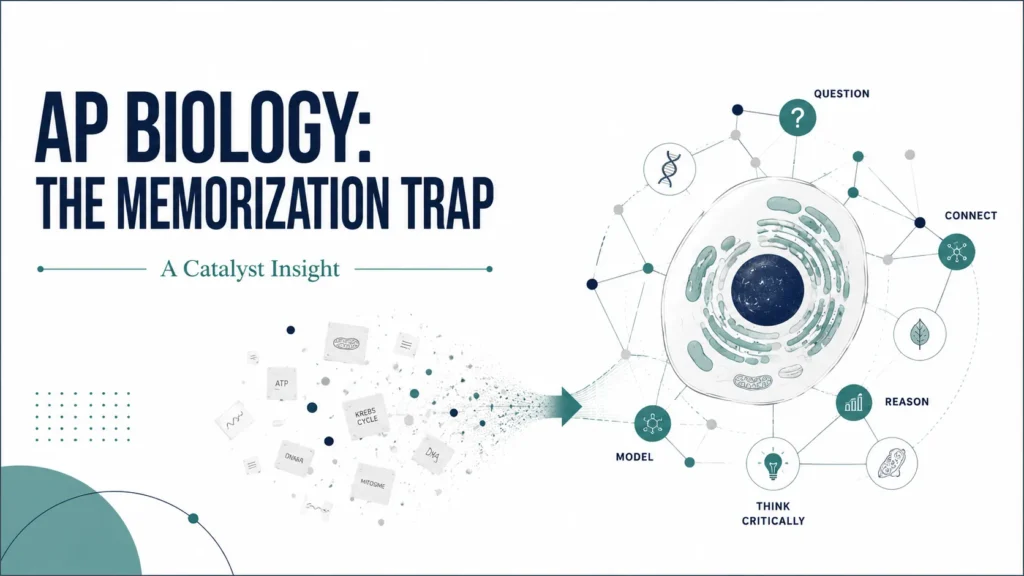 AP Biology: The memorization Trap 
A Catalyst Insight
image has a cell with a complex network of ideas and topics